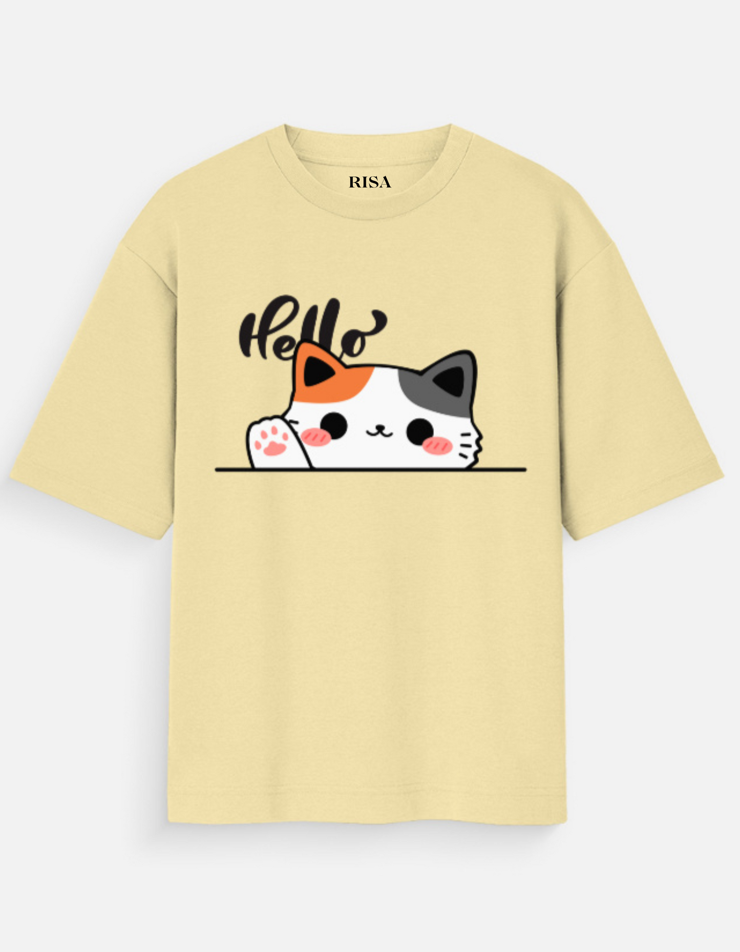 "Hello" Peeking Cat Graphic Printed T-Shirt | Unisex Cute & Casual Apparel