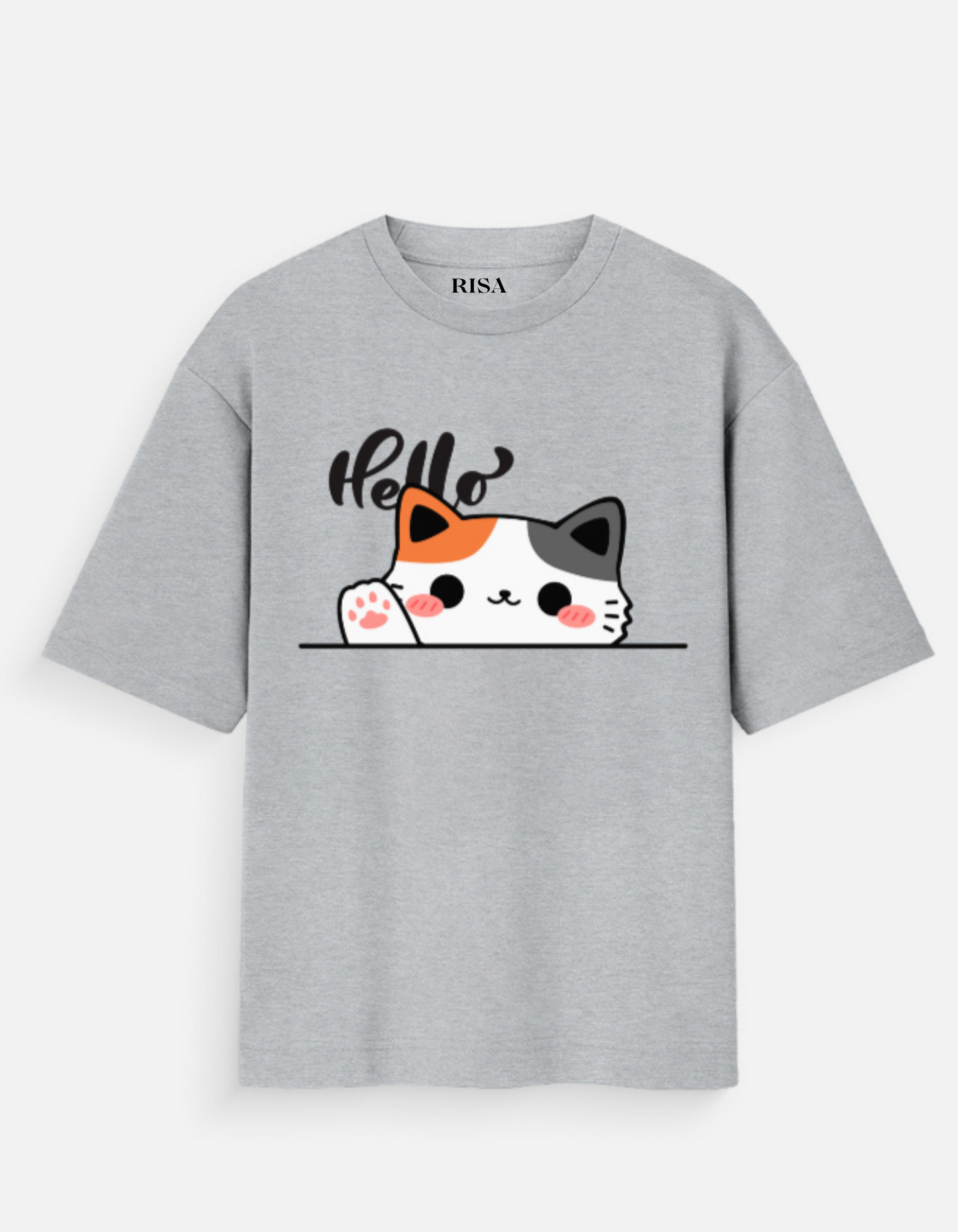 "Hello" Peeking Cat Graphic Printed T-Shirt | Unisex Cute & Casual Apparel