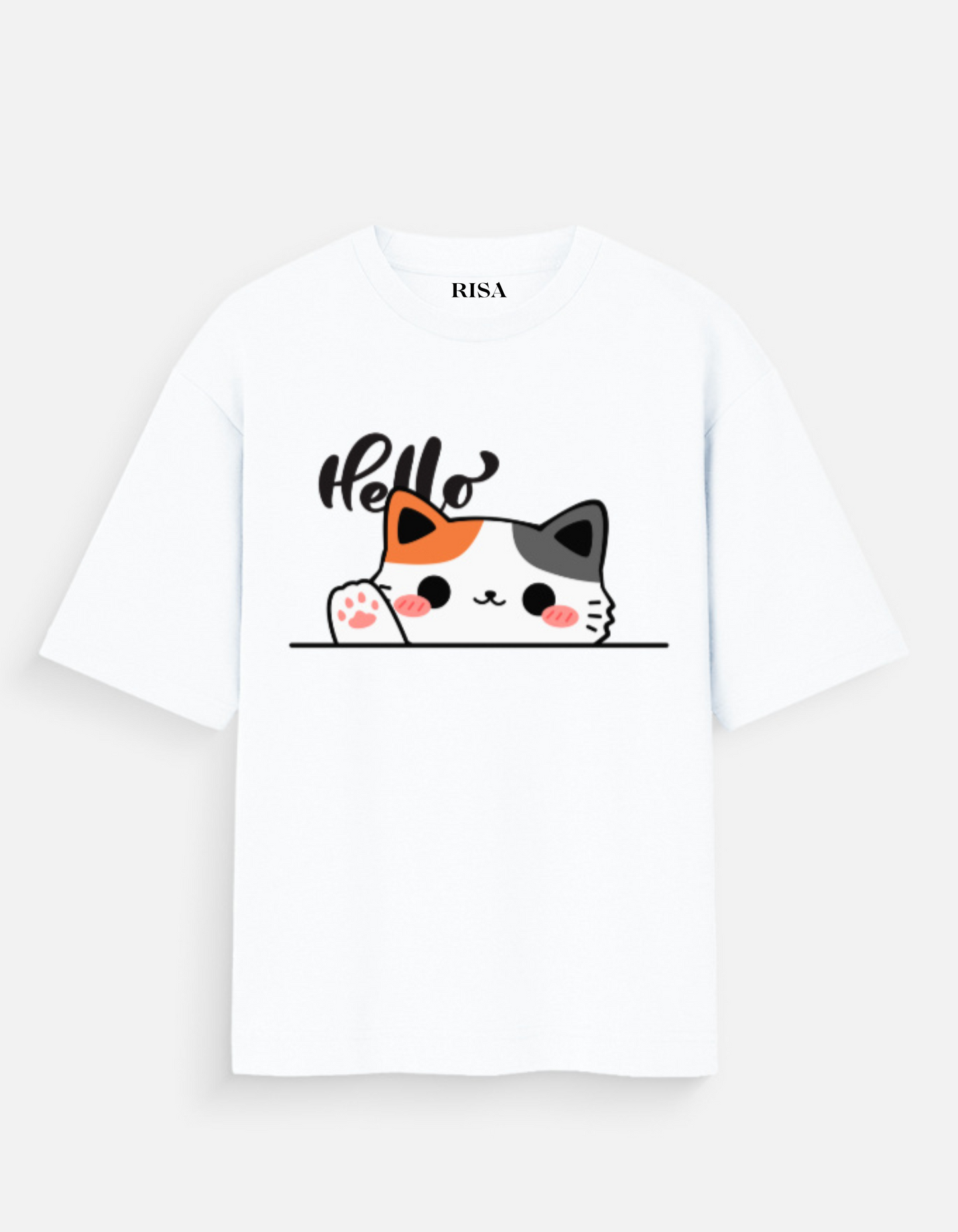 "Hello" Peeking Cat Graphic Printed T-Shirt | Unisex Cute & Casual Apparel