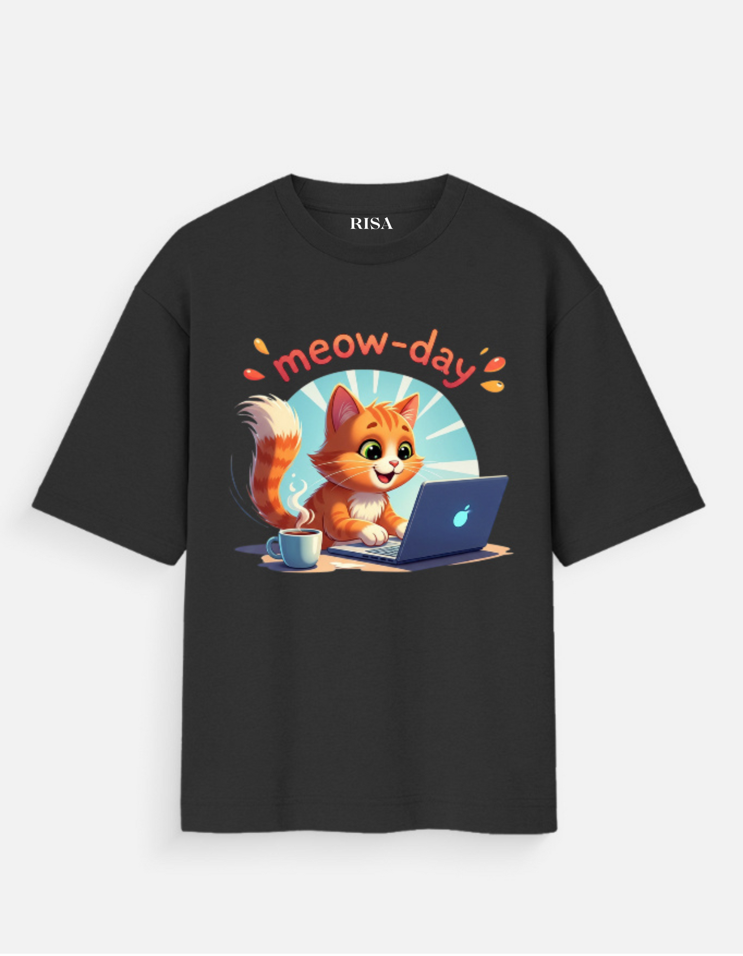 "Meow-day" Working Cat Graphic Printed T-Shirt | Unisex Cute & Humorous Apparel