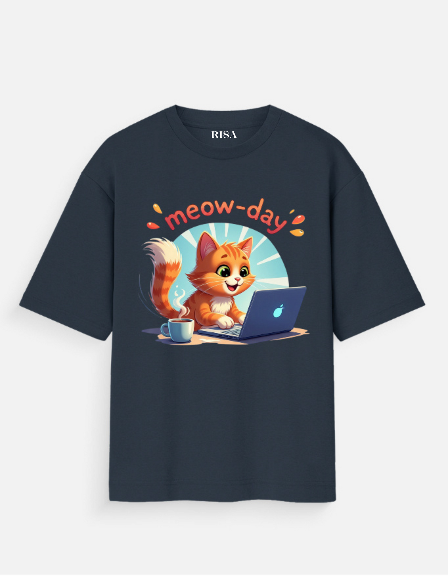 "Meow-day" Working Cat Graphic Printed T-Shirt | Unisex Cute & Humorous Apparel