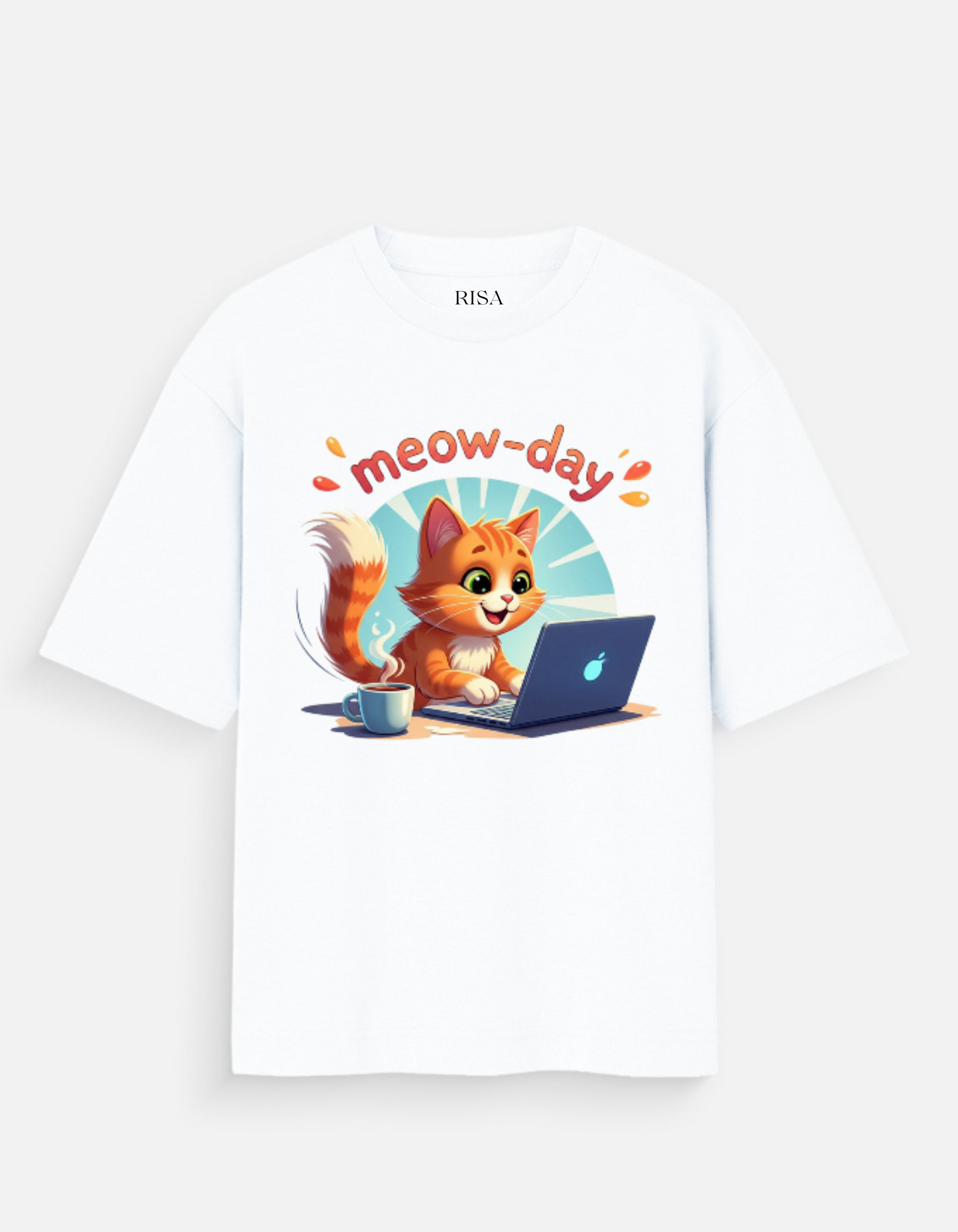 "Meow-day" Working Cat Graphic Printed T-Shirt | Unisex Cute & Humorous Apparel