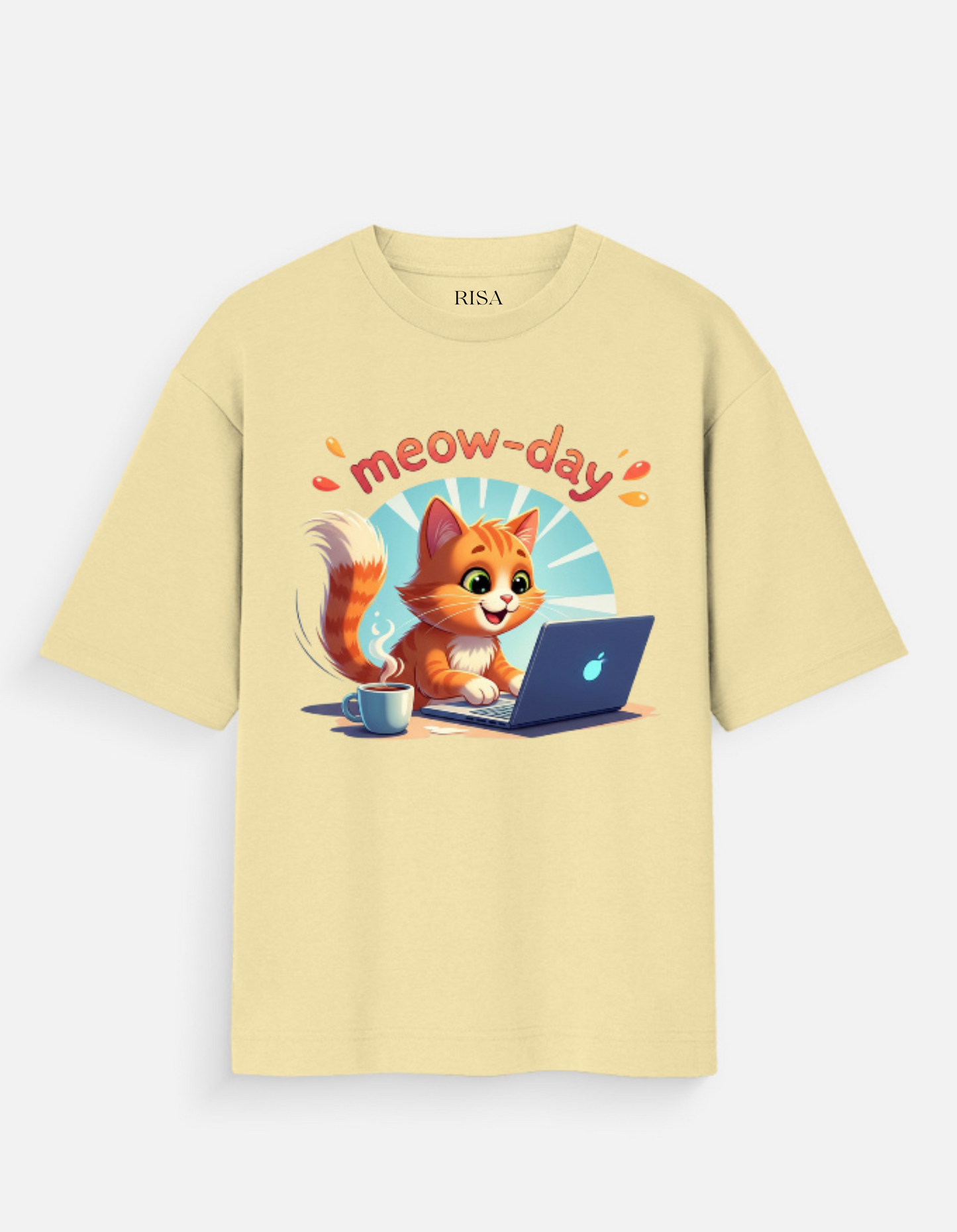 "Meow-day" Working Cat Graphic Printed T-Shirt | Unisex Cute & Humorous Apparel