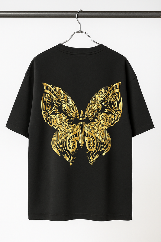 Golden Filigree Butterfly Graphic Printed Unisex T-Shirt