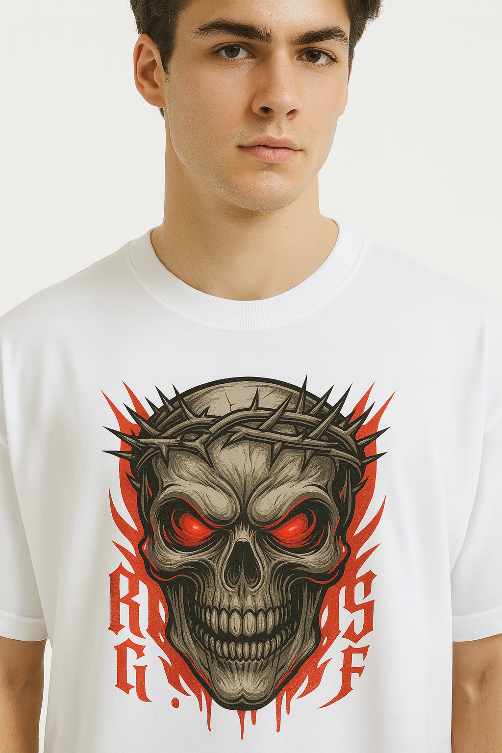 Fiery Skull with Crown of Thorns Graphic Printed T-Shirt | Unisex Edgy Apparel