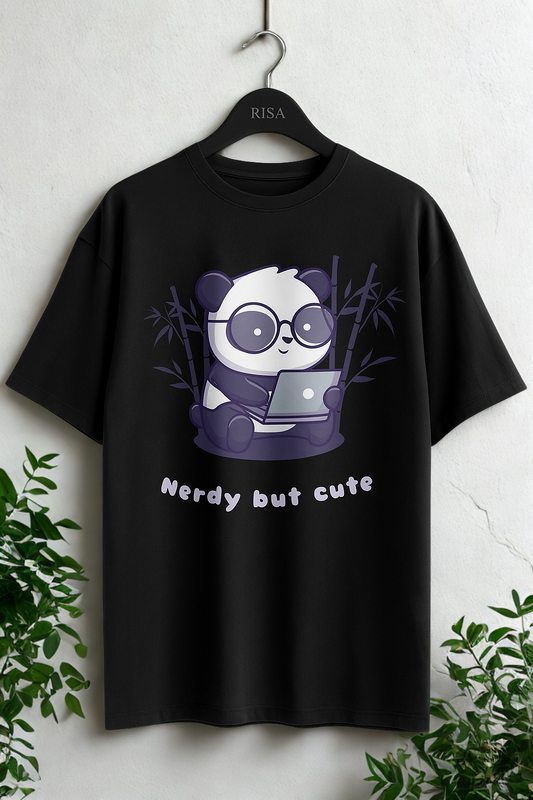 "Nerdy but cute" Panda Graphic Printed T-Shirt | Unisex Animal & Humor