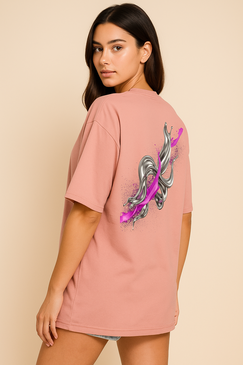 Black Graphic T-Shirt with 3D Splash Print