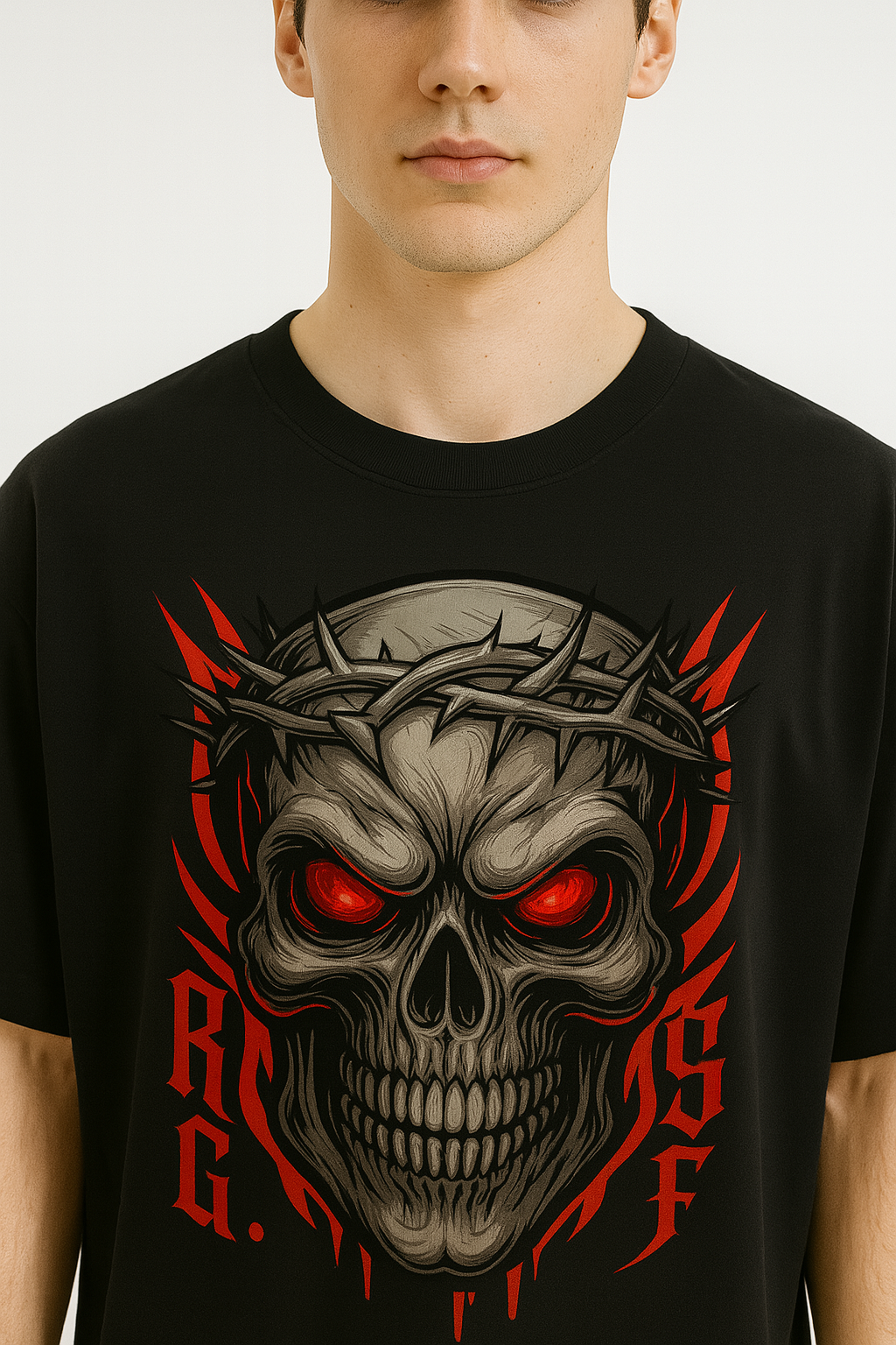 Fiery Skull with Crown of Thorns Graphic Printed T-Shirt | Unisex Edgy Apparel