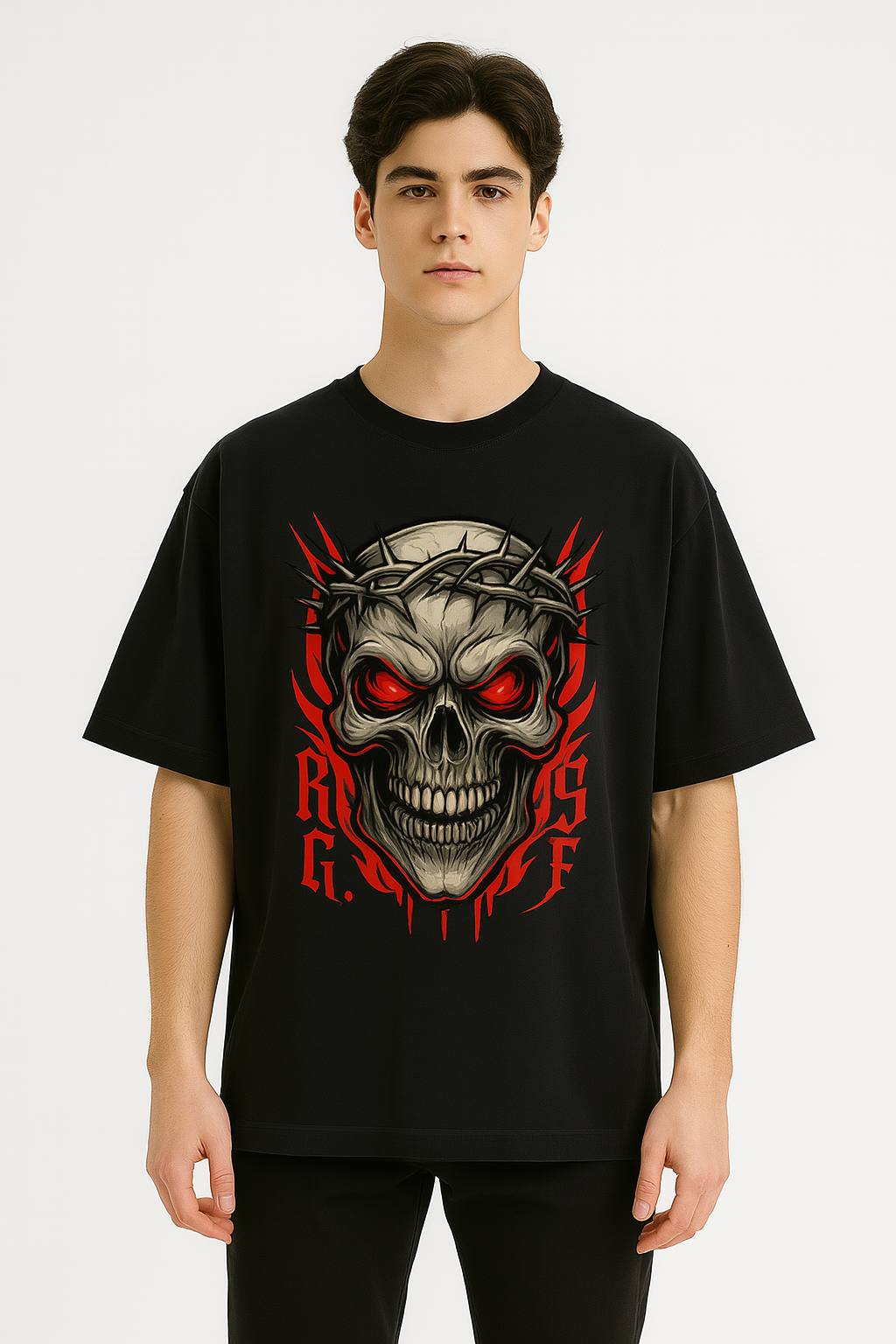 Fiery Skull with Crown of Thorns Graphic Printed T-Shirt | Unisex Edgy Apparel