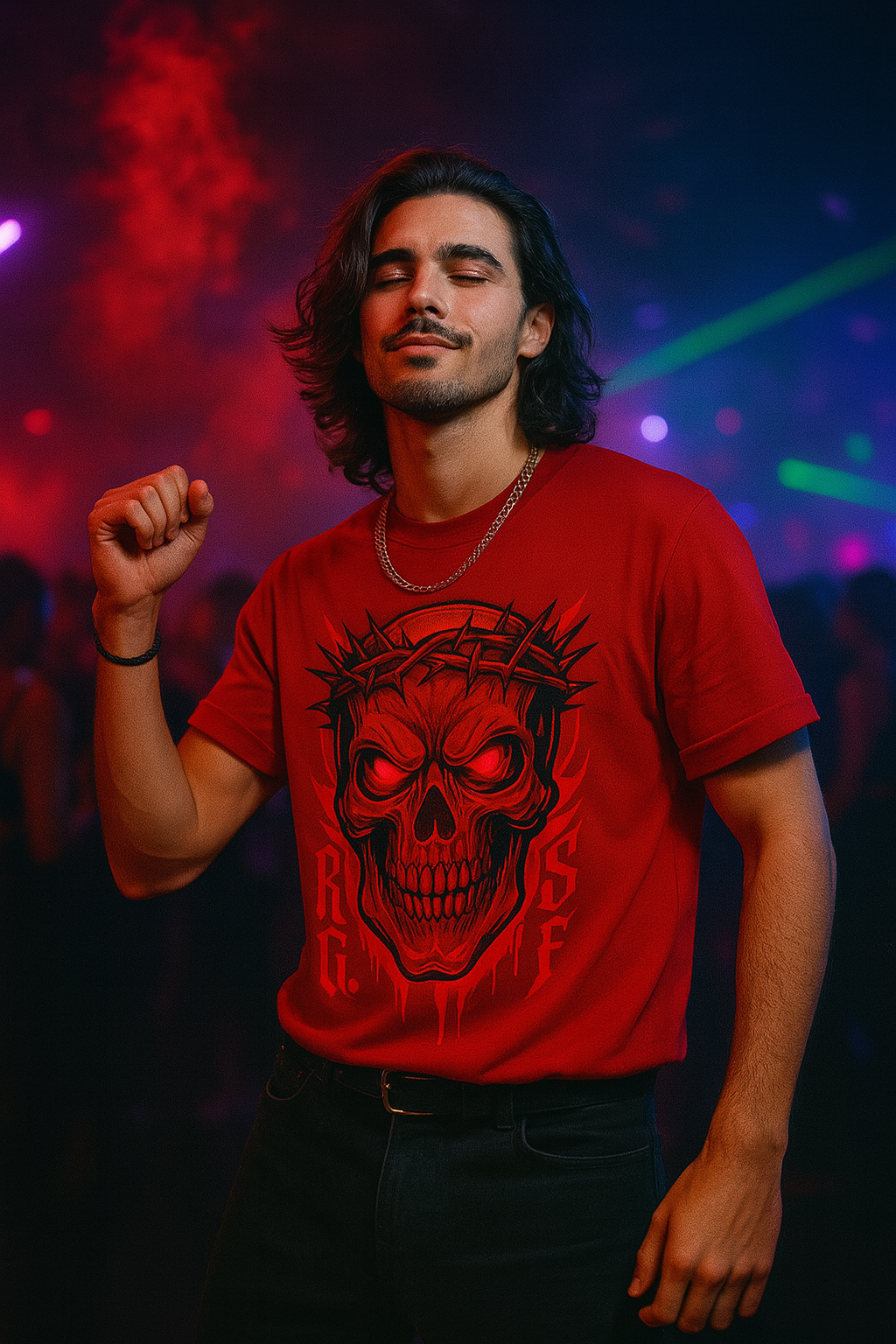 Fiery Skull with Crown of Thorns Graphic Printed T-Shirt | Unisex Edgy Apparel