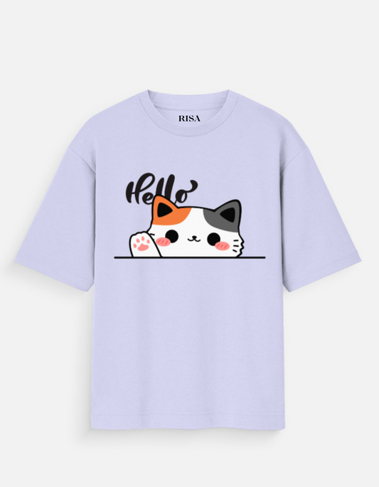 "Hello" Peeking Cat Graphic Printed T-Shirt | Unisex Cute &amp; Casual Apparel