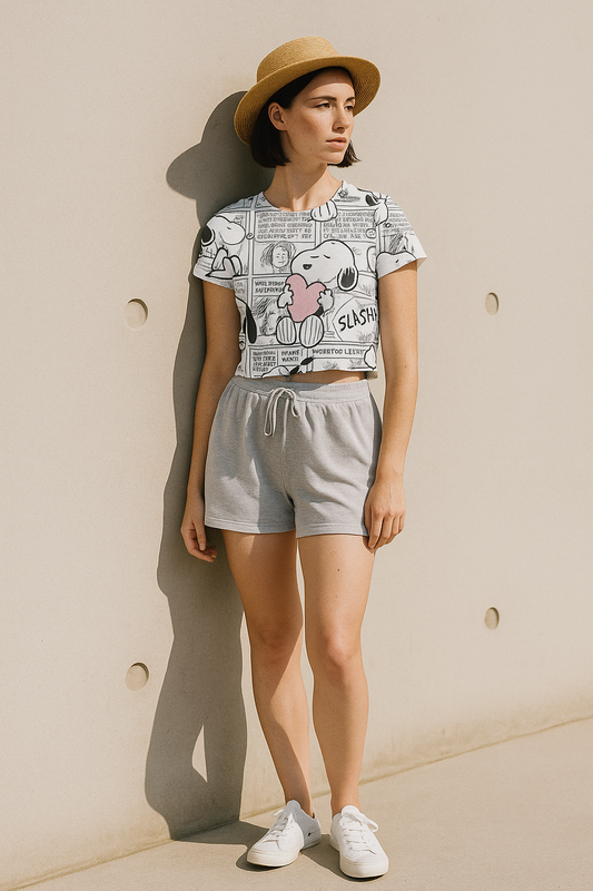 Snoopy Comic Strip Print Crop Top T-Shirt