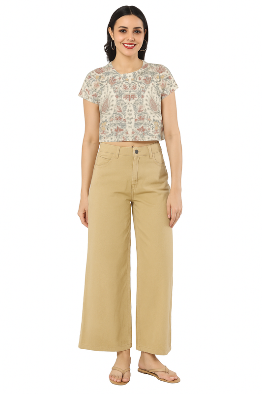 Victorian Floral & Paisley Print Crop Top T-Shirt