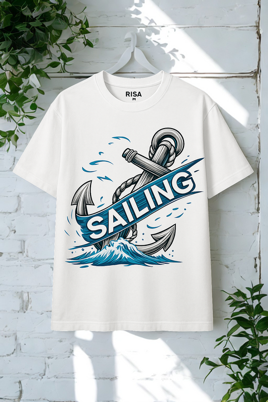 Unisex "Sailing" Anchor Graphic T-Shirt | White