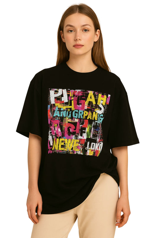 Abstract Typography Printed Oversized T-Shirt | Unisex