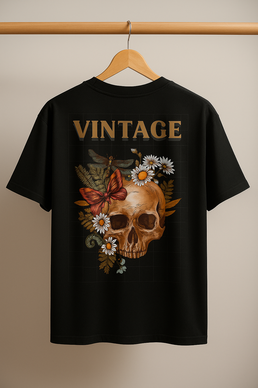 "Vintage" Skull & Floral Graphic Printed T-Shirt | Unisex Dark Academia/Boho Apparel