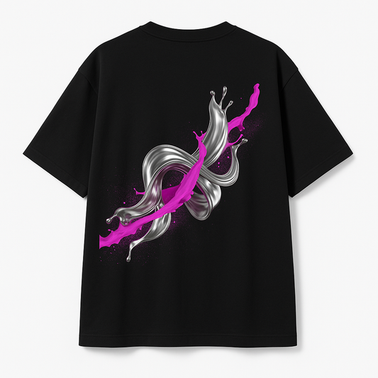 Black Graphic T-Shirt with 3D Splash Print
