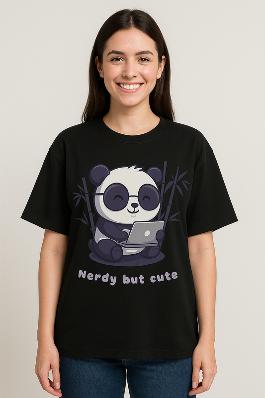 "Nerdy but cute" Panda Graphic Printed T-Shirt | Unisex Animal & Humor