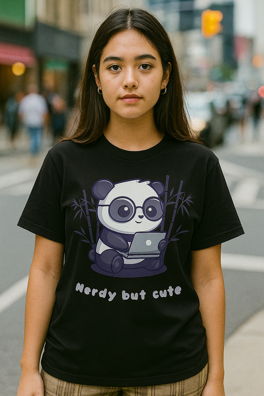 "Nerdy but cute" Panda Graphic Printed T-Shirt | Unisex Animal & Humor