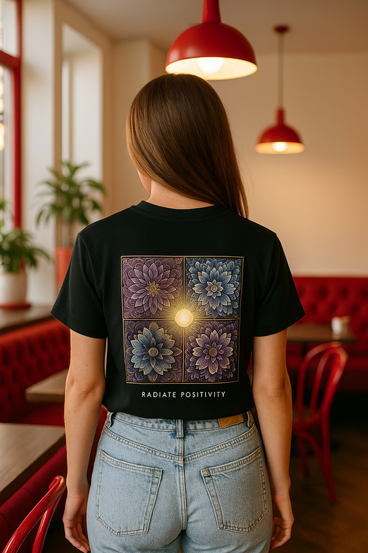 Radiate Positivity Women's Black Graphic Printed Oversized T-shirt