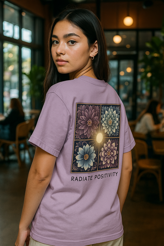 Radiate Positivity Women's Black Graphic Printed Oversized T-shirt