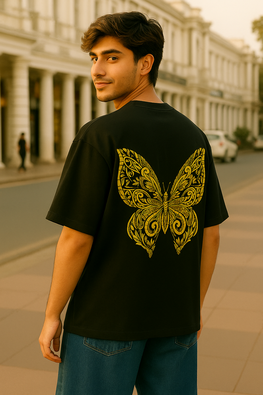 Golden Filigree Butterfly Graphic Printed T-Shirt | Unisex Elegant & Mystical Apparel