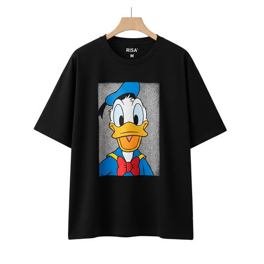 Black Donald Duck Printed Oversized T-shirt