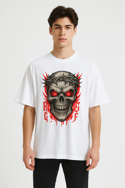 Fiery Skull with Crown of Thorns Graphic Printed T-Shirt | Unisex Edgy Apparel