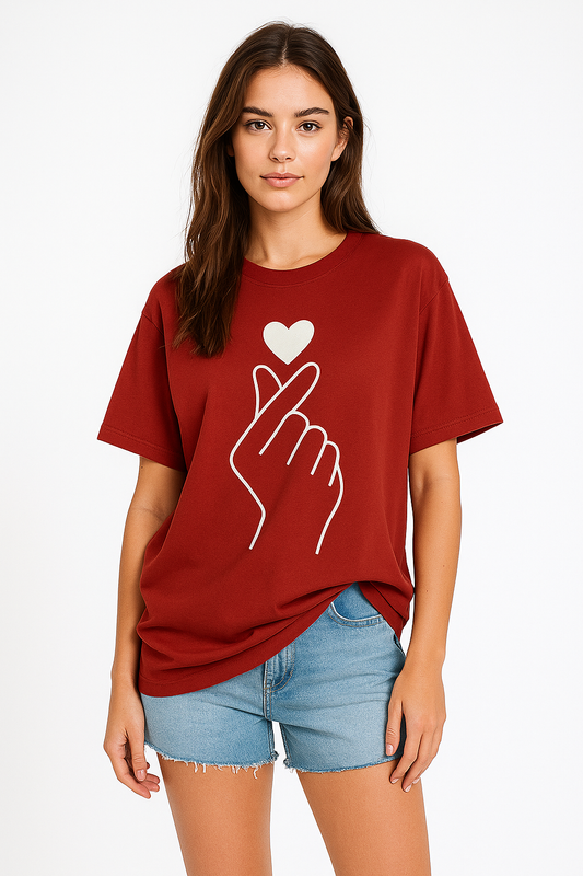 Finger Heart Graphic Printed T-Shirt | Unisex K-Pop Inspired Apparel