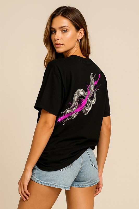 Black Graphic T-Shirt with 3D Splash Print